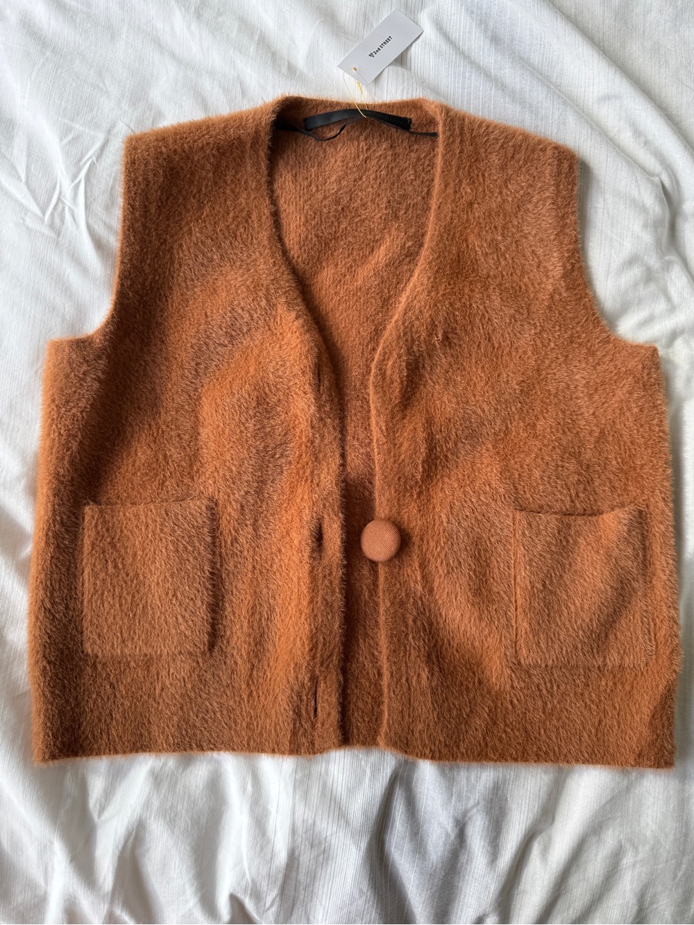 Cozy Rust Mohair Blend Vest with Single Button
